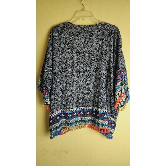 Umgee Size Small Medium Pompom Fringe Kimono Cover Up Cardigan Boho Hippie - Picture 2 of 7